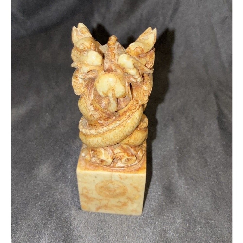 Vintage Chinese Carved Soapstone Seal Stamp - Chip Free Openwork Dragon Chop